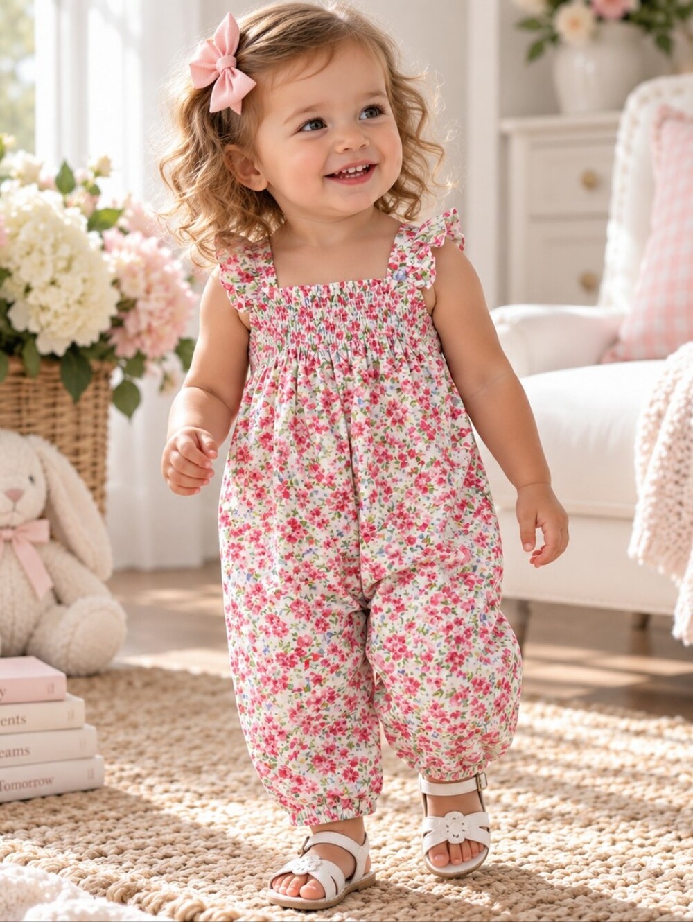 Ralph Lauren Floral Smocked Ruffle Jumpsuit | 18M